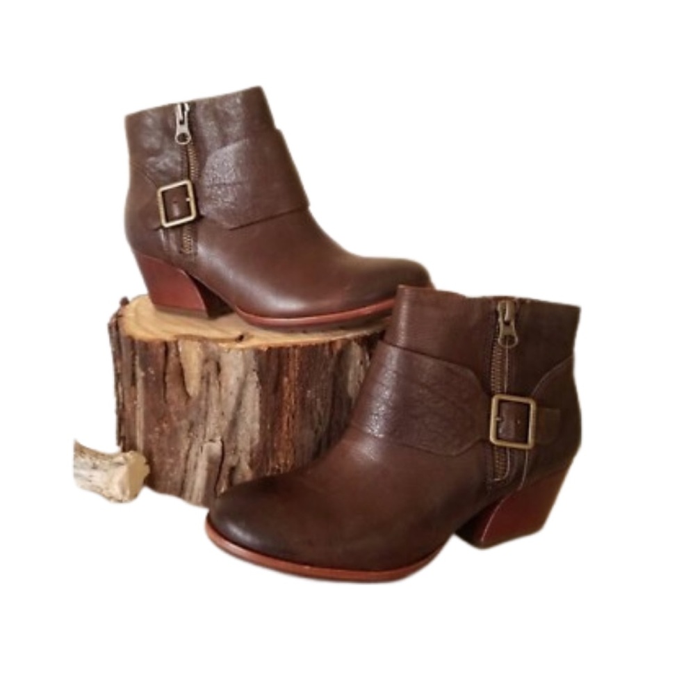 Kork-Ease Brown Leather Buckle Ankle Boots | Size 9M
